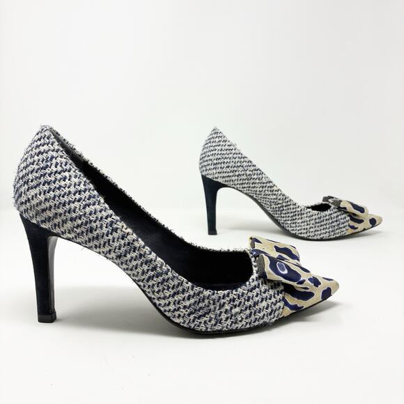 Tory Burch Cleo Tweed and Animal Print Bow Pump Heels 8 - Picture 2 of 7